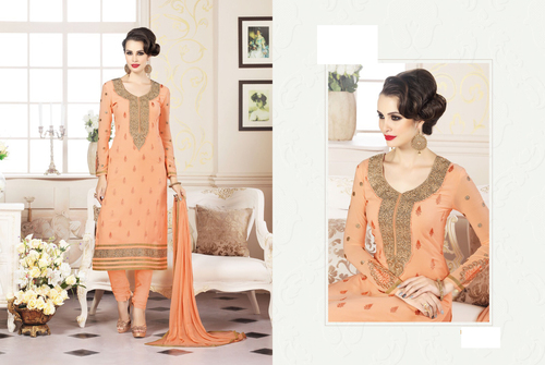 Orange Color Georgette Suit - Georgette Fabric, 5.5MTR, Orange, Santoon Bottom & Dupatta, Custom Sleeves | Elegant, Stylish Party Wear