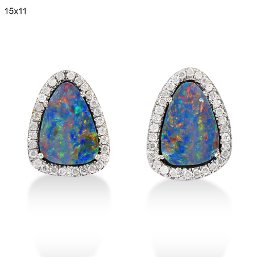 Opal Doublet Diamond Stud Earring