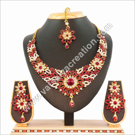 Necklace Set - Alloy, 16-18 Inches, Burgundy | Elegant Design, Sparkling Stones, Wedding Accessory