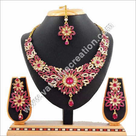 Rani Necklace Set - Alloy, Gold Plated, Pink, 100-200 gm | Floral Style, Elegant Design, Occasional Wear