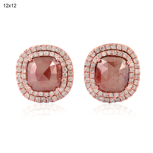 Stud Earrings - 18k Rose Gold, 5-7mm, Diamond Pave & Prong Setting, Elegant Wedding Design