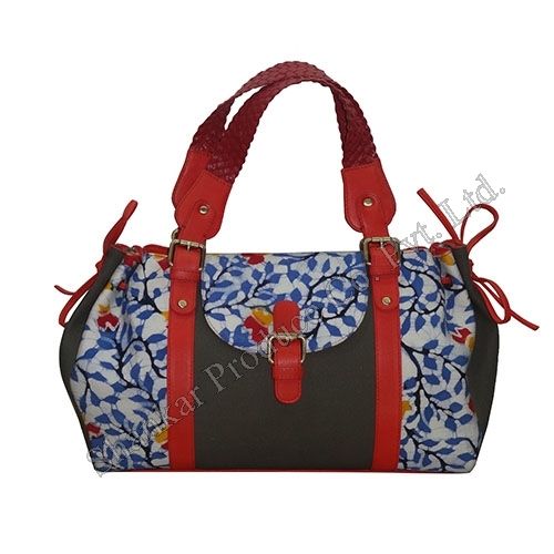 Canvas Cotton Batik Bag With Leather Trims