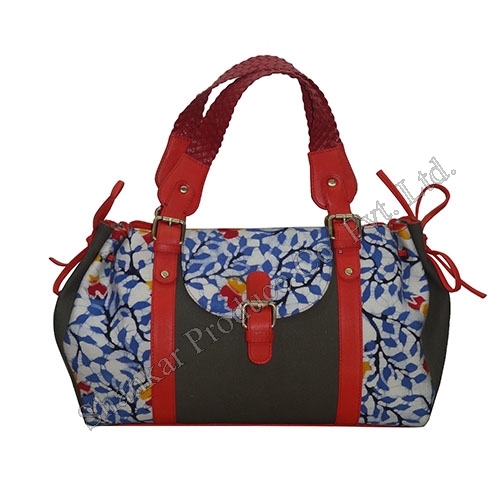 Cotton Batik Bag with Leather Trims