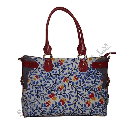Tote Bag in Cotton Handmade Batik With Leather Trims