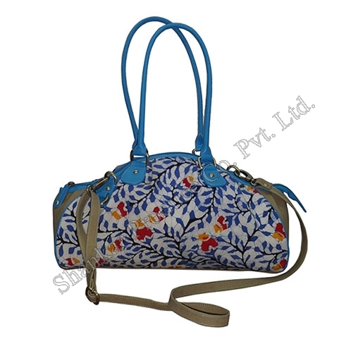 Cotton Bag In Handmade Batik With Leather Trims