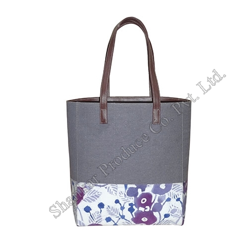 Cotton Canvas Tote with Hand Batik and Leather Trims