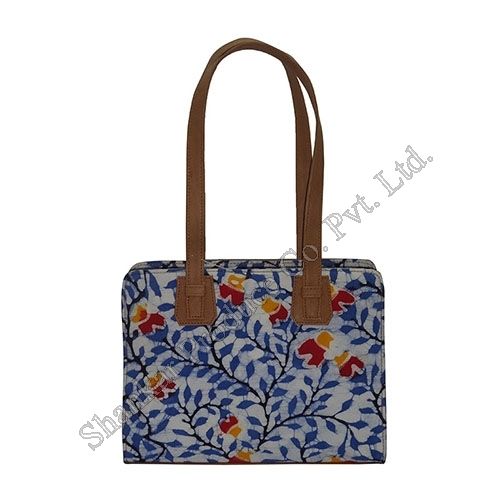 Cotton Batik and Canvas Shoulder bag with Leather trims