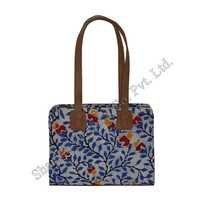 Batik and Canvas Shoulder bag with Leather trims