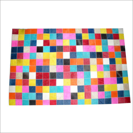 Colored Leather Rugs - Leather, Variable Dimensions, Multicolored | Durable, Easy Wash, Low Maintenance, Patchwork Pattern