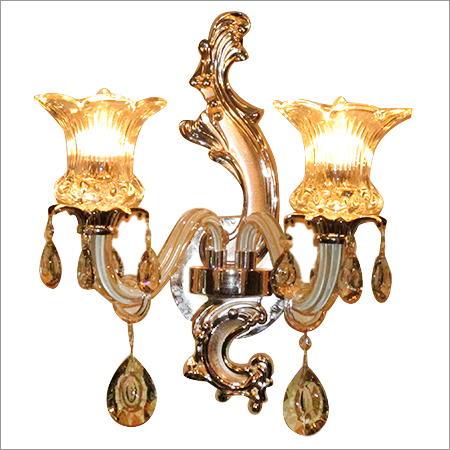 Antique Crystal and Wrought Iron Double Wall Lamp