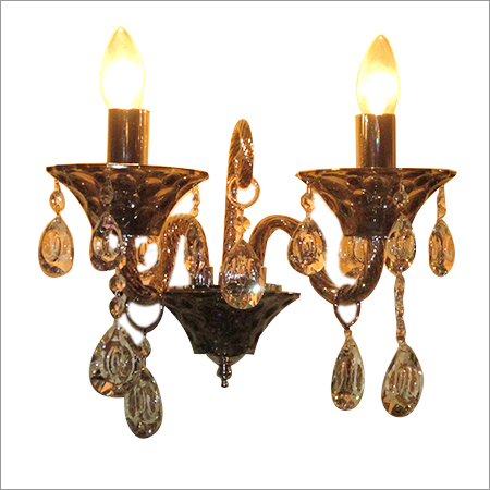 Antique Crystal and Wrought Iron Double Wall Lamp