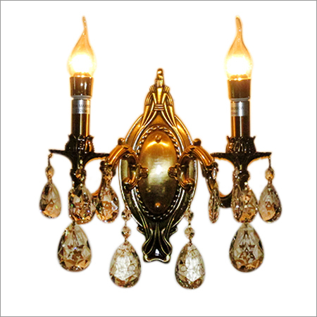 Antique Crystal and Wrought Iron Double Wall Lamp