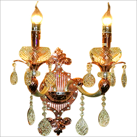Antique Crystal and Wrought Iron Double Wall Lamp