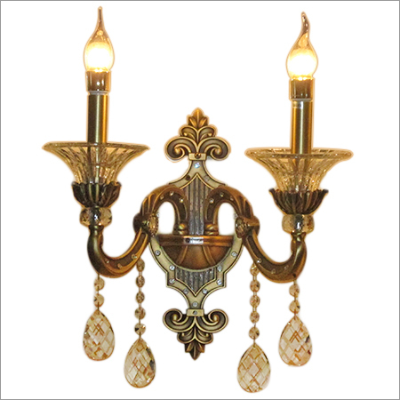Antique Crystal and Wrought Iron Double Wall Lamp