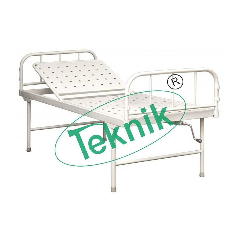 Semi Fowler Bed - Round Steel Tube Frame, 200x90x50 cm | Crank-Operated Back Rest, IV Rod Provision, Detachable Steel Head/Foot