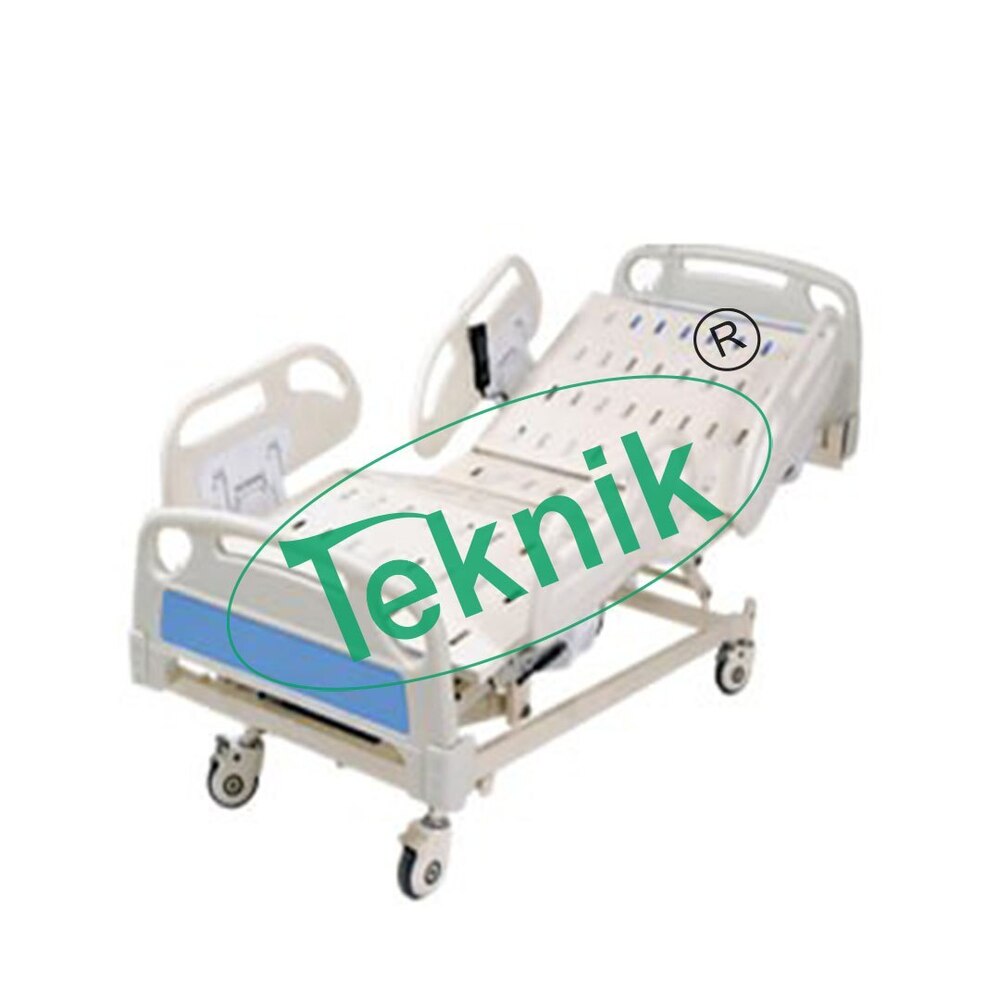 Electric ICU Bed - ERW Steel Frame, 202x90 cm, Height Adjustable from 55 to 75 cm | Four Section Perforated Top, Telescopic SS Saline Rod, Imported Actuators