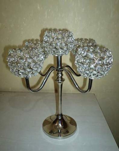 Candle Stand - Metal, 12x10x8 Inches, Silver | Elegant Design, Three Holders, Crystal Accents