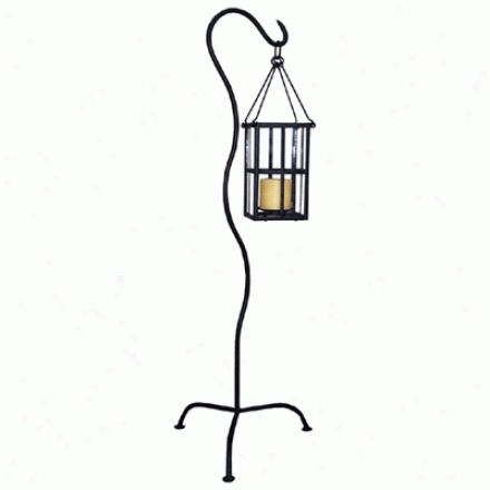 Candle Stand - Metal, 48 Inch Height, Black, 10x10 Inch Base, Hanging Lantern Design, Elegant Durable Modern Style