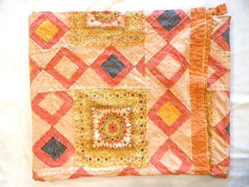 Indian Patchwork Blanket Bedspreads - Cotton, 60x90 Inches, Peach | Warmth, Comfort, Cozy, Durable, Handcrafted