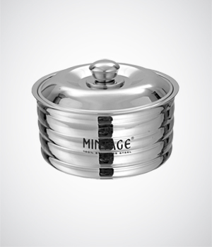 HOT CASE(RIBBED) (ROLAX) - Stainless Steel, 15cm Diameter x 10cm Height, 1.5L Capacity | Durable, Insulated, Airtight Dome Lid, Easy Clean