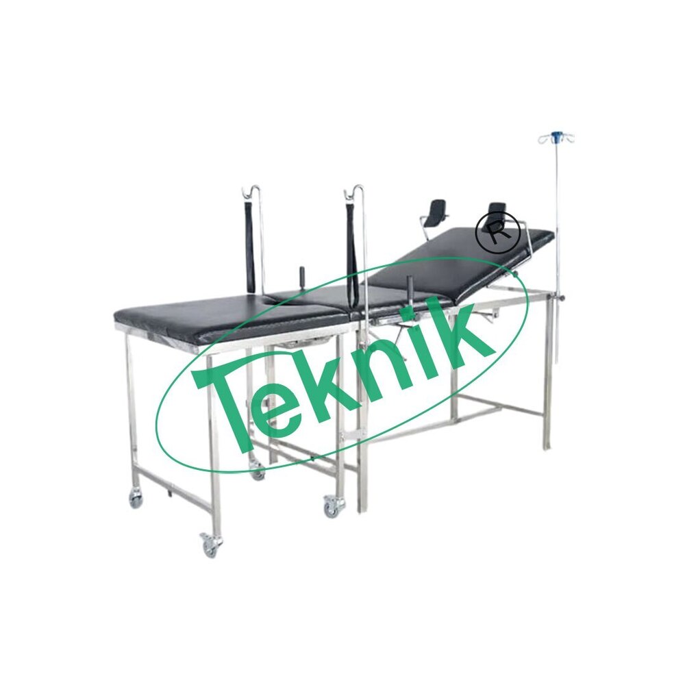 Hydraulic Delivery Bed - Mild Steel Frame, Height 500mm to 800mm, Length 800mm to 1500mm | Foot Pedal Pump Operation, High-Density PU Foam Mattress, Mobile with Lockable Wheels, IV Rod and Waste Basin Included