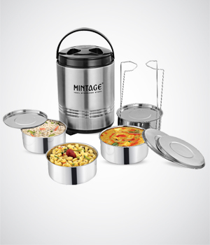 TRAVELLING HOT TIFFIN (JUMBO) - Stainless Steel, Jumbo | Leakproof, Insulated, Durable, Portable, Multi-Layer Snap Lid, Handle