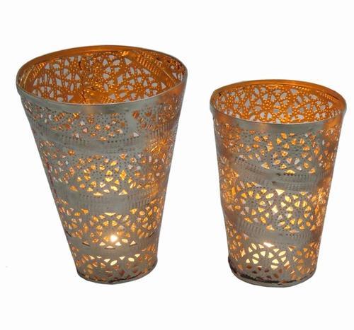 Votives - Iron, Set of 2, Gold | Elegant Design, Intricate Pattern, Durable