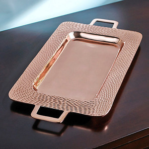 Copper Serving Tray With Brass Handles.