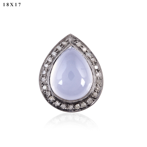 Gemstone Charm Pendants - .925 Sterling Silver, Diamond Pave, Chalcedony Accent | Elegant Design, Luxury Charm