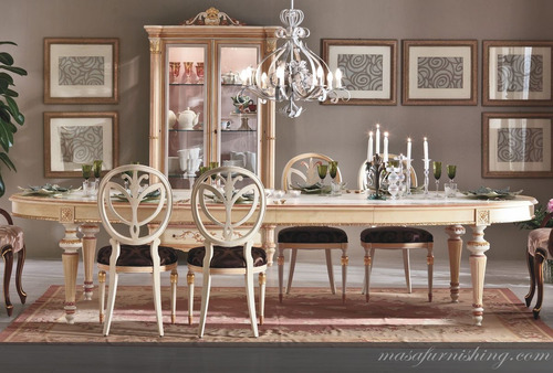 Hand Carved Oval Dining Table Set