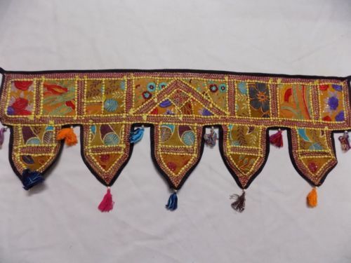 Indian Embroidered Doo Wall Hanging - Cotton, Variable Size, Gold | Hand-Stitched, Intricate Design, Traditional Flair