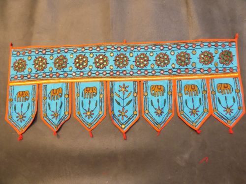 Vintage Embroidered Door Wall Hanging - Cotton Blend, 36x12 Inches, Turquoise | Hand-Stitched, Bohemian, Handcrafted Wall Decor