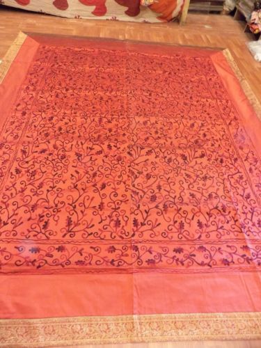 Indian Embroidered Silk Bed Cover