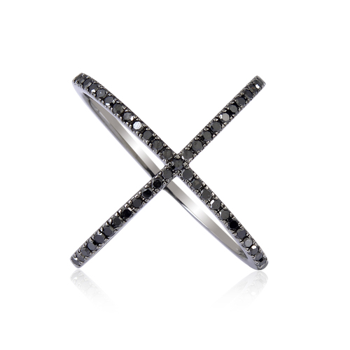 Diamond Band Rings - .925 Sterling Silver, Black Diamond Pave Band | Elegant Cross Design, Durable, Stylish Everyday Wear