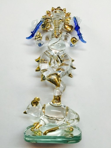Ganesha Idol on Mouse in Glass 6"