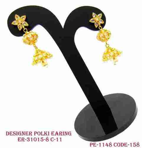 Polki Jhumka Earring Gold Polish With Diamond Gender: Women