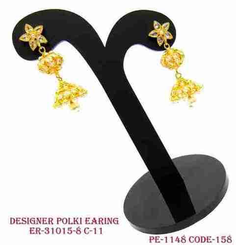 Polki Jhumka Earring Gold Polish with Diamond