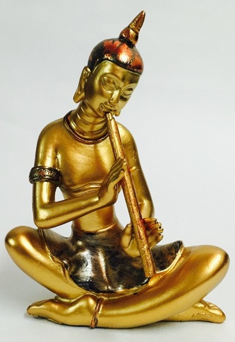 Buddha Idol with Flute-Golden