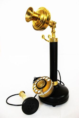 Vintage antique reproduction solid brass made candle stick telephone