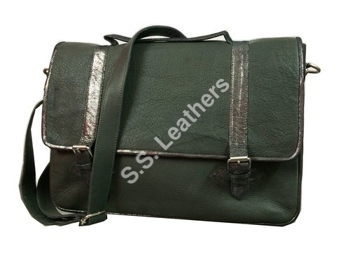 Leather Office Bag - Genuine Leather, 15x11x4 inches, Dark Brown | Buckle Strap Closure, Multiple Compartments, Professional Style, Durable, Organized Storage