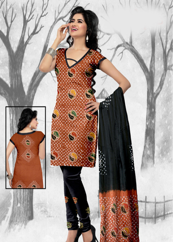 Brown Printed Cotton Semi-Stitched Suit With Dupat