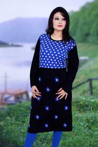 Ladies Kurties - Wool, 45 Inches, M-XL, Black | Soft Fabric, Stylish Design, Warm Comfort, Elegant Look, Perfect Fit, Durable Material, Easy to Wash, Versatile Style, Round Neck, Long Sleeve