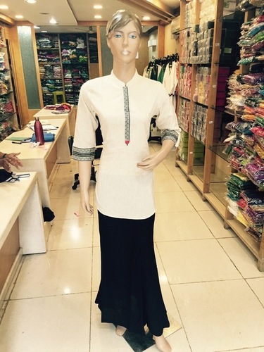 Kurtis - Striped White Cotton Blend | Customized Logo, Available in Sizes XS-XXXL for Ladies