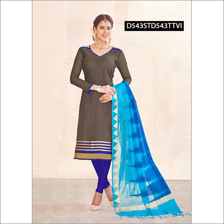 Good Looking Dress Material - Chanderi Top, Cotton Bottom, Dark Brown, Banglori Chiffon Dupatta | Printed, Unstitched, 3/4 Sleeve, Soft Fabric