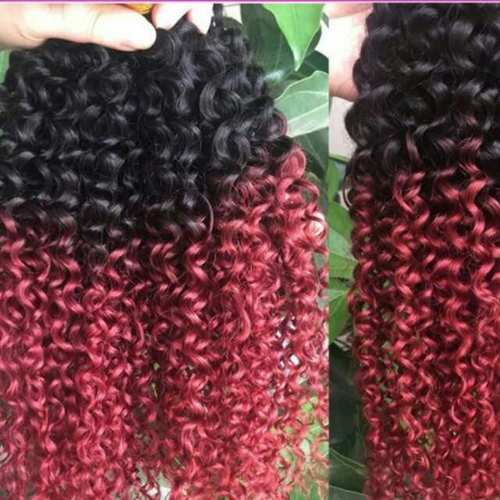 Two Tone Curly Hair - Indian Human Hair, 203.2-355.6 mm Length, Red and Black Shades | Lightweight, Silky Smooth, Perfect Curls