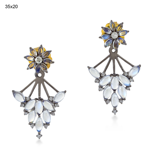 Blue Moonstone Ear Jacket Earring