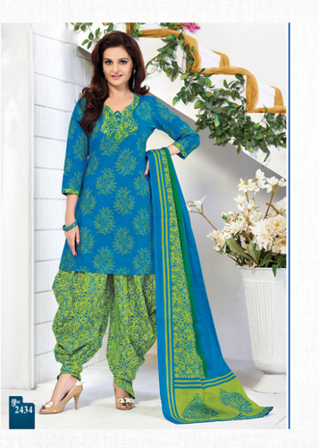 Multi-Color Printed Cotton Semi-Stitched Suit With Dupatta