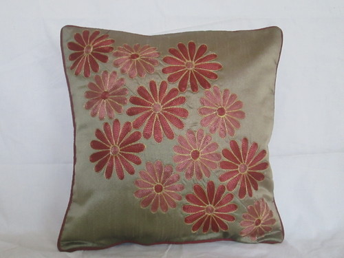 CUSHION COVERS13 - Silk Blend, 16x16 Inches, Olive Green | Invisible Zipper, Soft Fabric, Floral Design, Decorative, Durable, Elegant