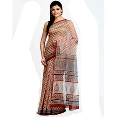 Kota Doria Hand Block Printed Saree