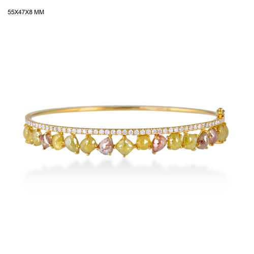 18kt Gold Ice Diamond Bangle Jewelry - 9.128g Total Weight, 18k Gold, 5.59ct Natural Round Diamonds